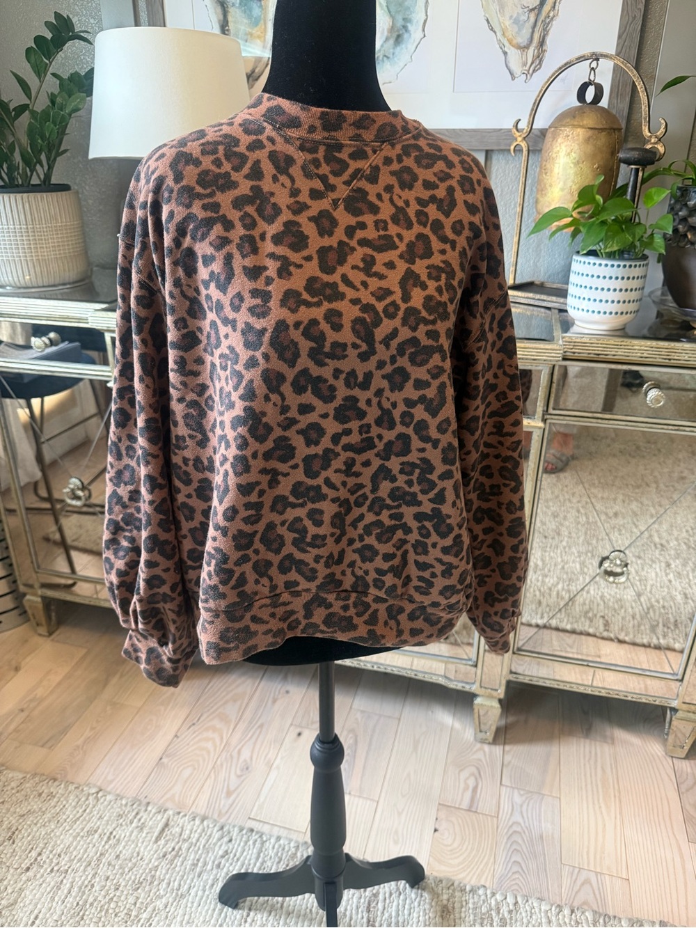 Abercrombie & Fitch Brown Leopard Print Crewneck Sweatshirt